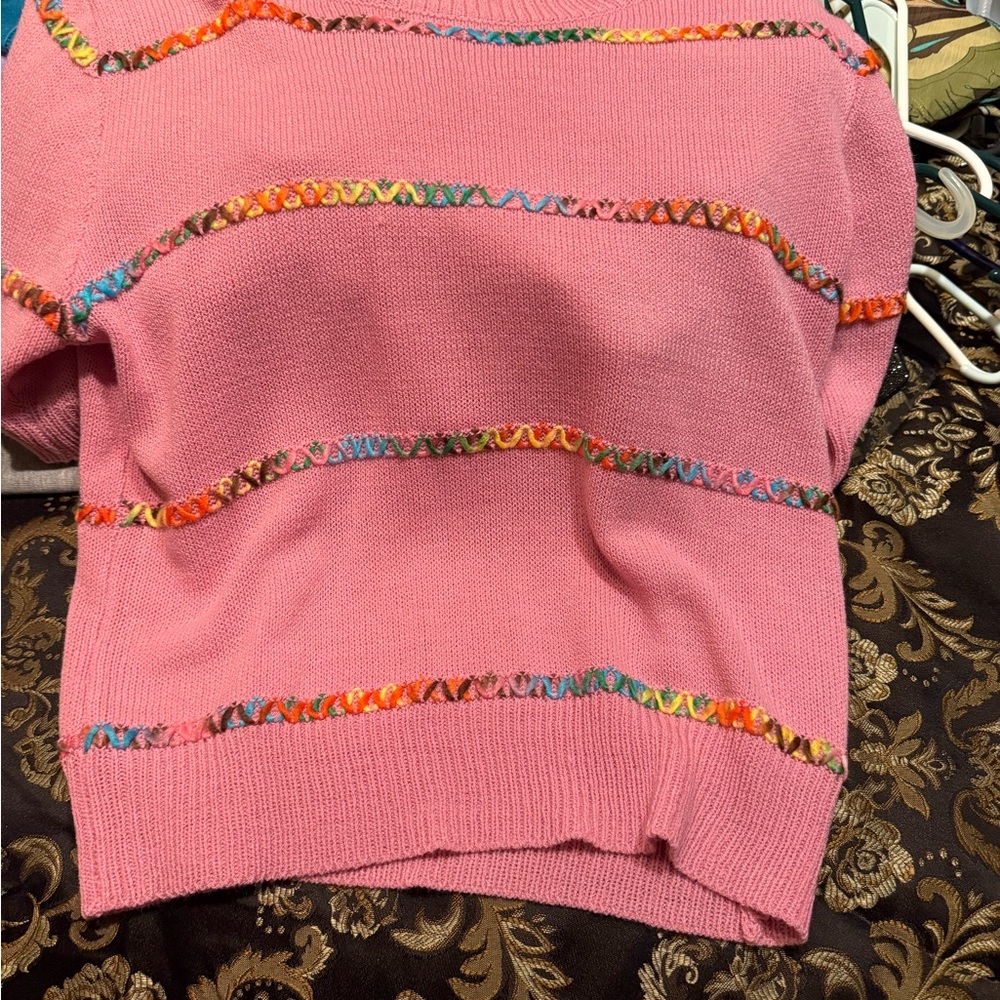 Pink Multicolor Striped Women's Sweater
